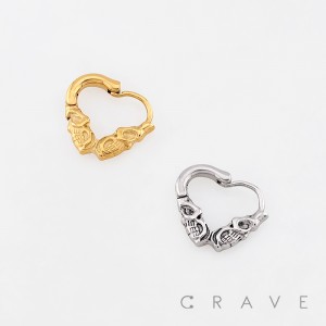 GOTHIC HEART SHAPED SKULL FACE 316L SURGICAL STEEL EARRING